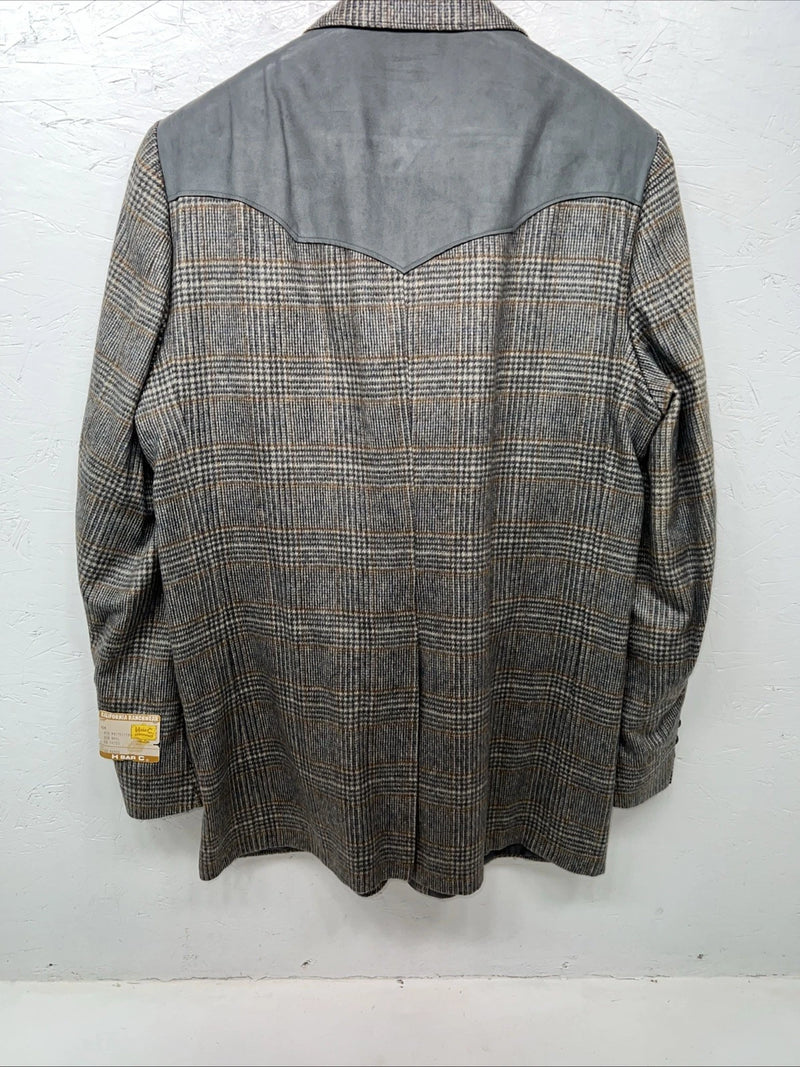 New Men’s HbarC California Ranchwear Grey Plaid Suit Jacket 42R #14753 AA-605