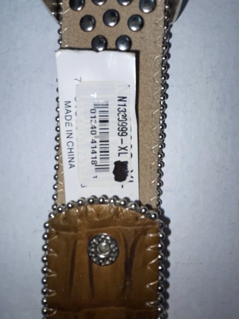 New Brown Genuine Leather Nocona Silver Bling Cross XL Belt #N1330999 Z-75