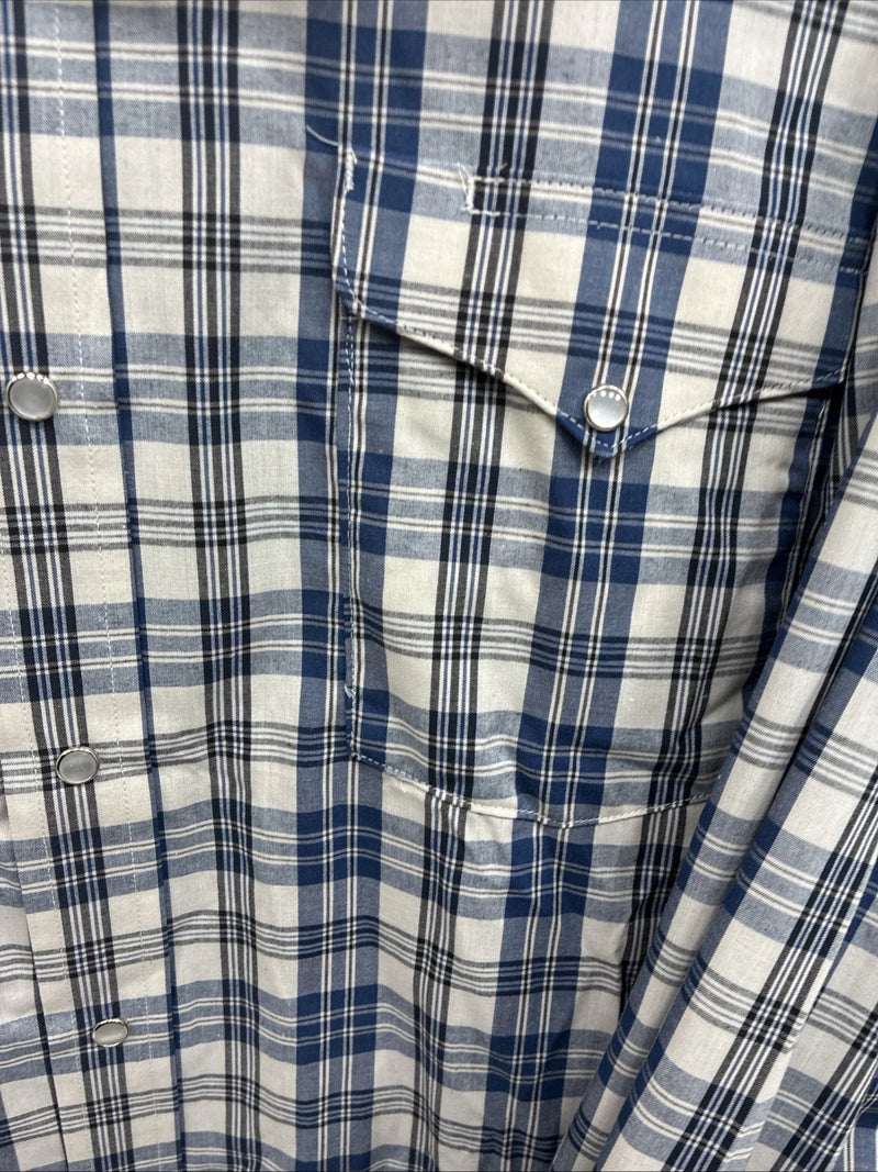New Men’s Mesquite Blue Flannel Long Sleeve Pearl Snap 3XL E-52