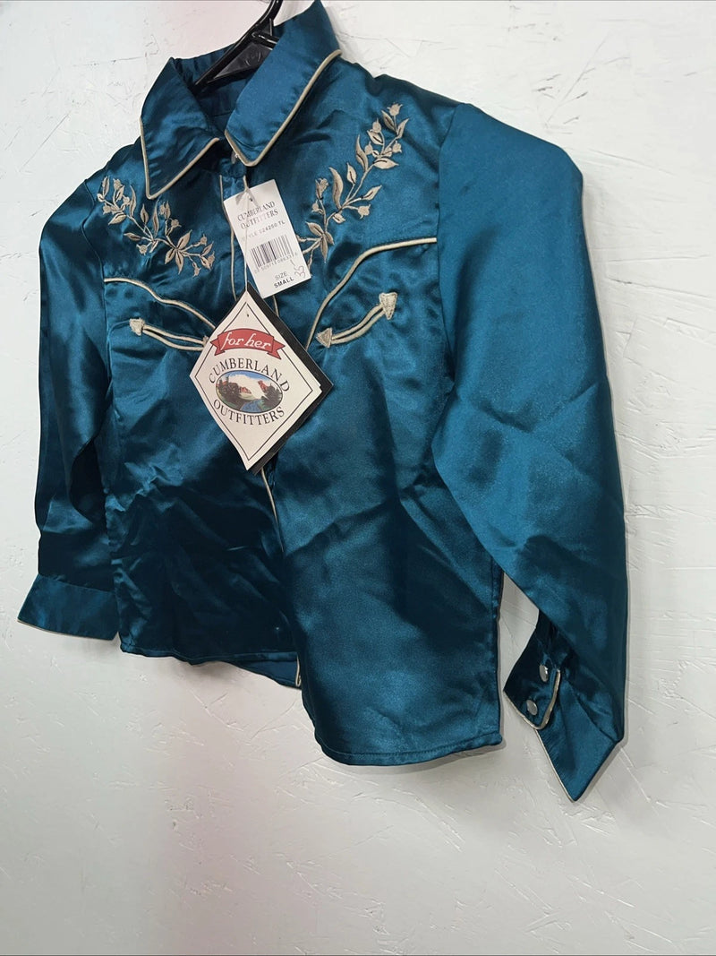 New Children’s Cumberland Outfitters Blue Satin Long Sleeve Button Up S 3C-50