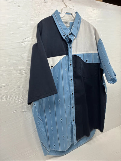 New Men’s Cowboy Threads Blue White Design Short Sleeve Button Up XL R-73