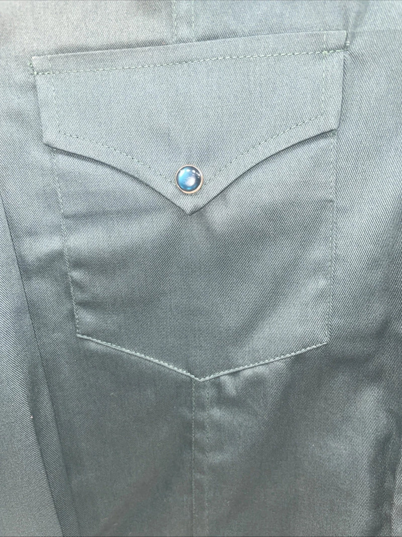 New Men’s Western Express Blue Green Long Sleeve Pearl Snap Medium B-104