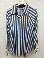 New Women’s H Bar C Blue Stripe Long Sleeve Pearl Snap Size 40 DD-20