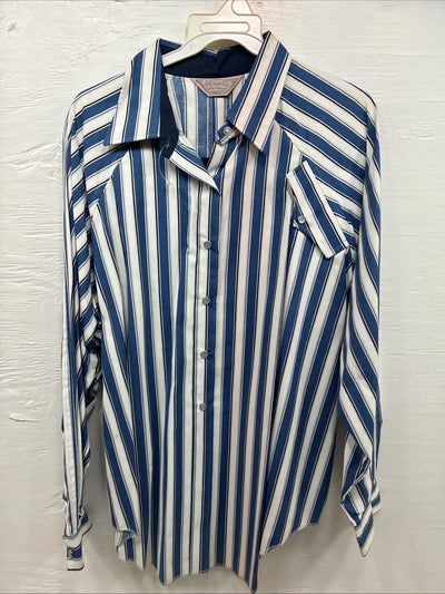 New Women’s H Bar C Blue Stripe Long Sleeve Pearl Snap Size 40 DD-20