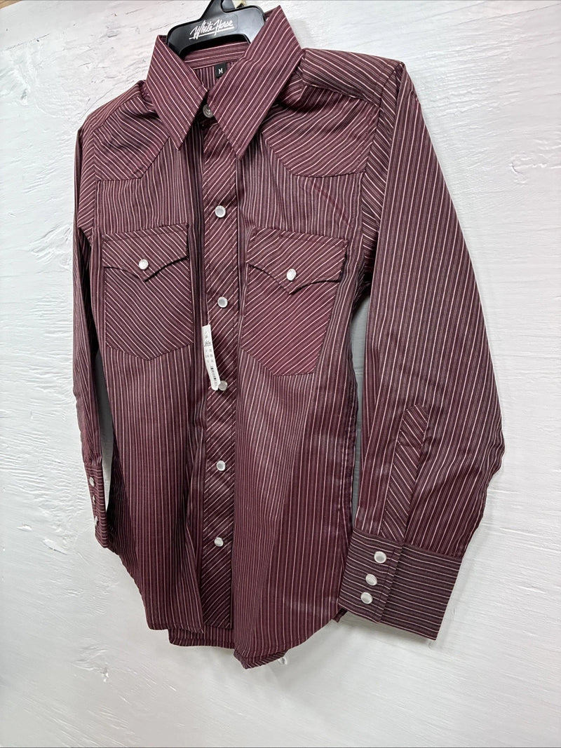 New Kids White Horse Purple Stripe Long Sleeve Pearl Snap Medium DD-21