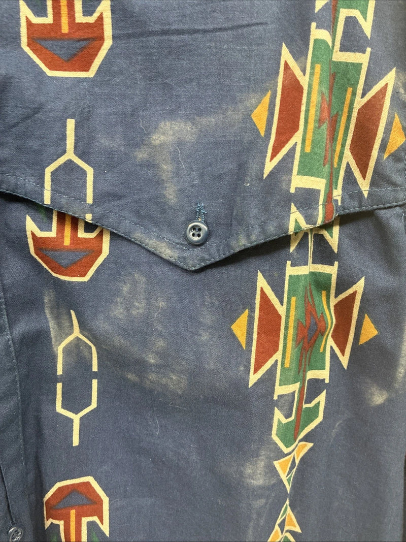 New Men’s GunSmoke Blue Western Design Long Sleeve Button Up Large AA-42