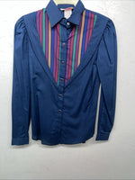 New Women’s HbarC California Ranchwear Navy Strip Long Sleeve Button Up 3B-83