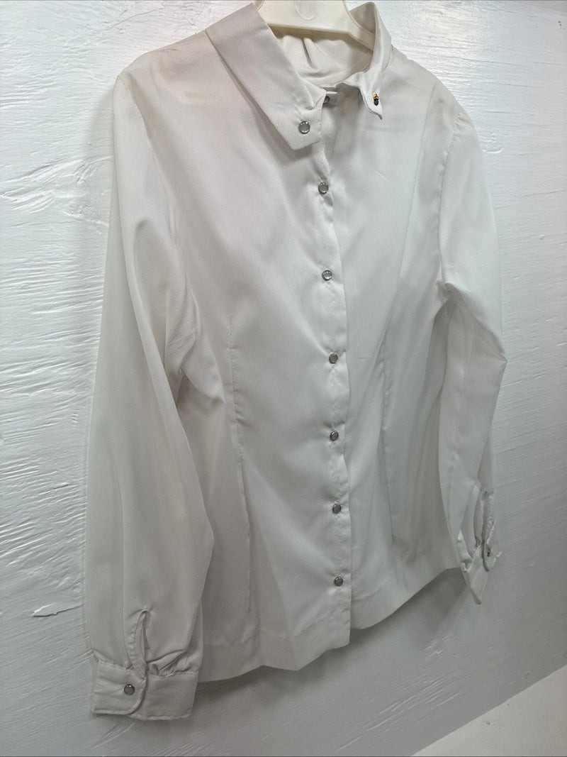 New Womens Prior Westerns White Long Sleeve Pearl Snap Button Collar Small J-60