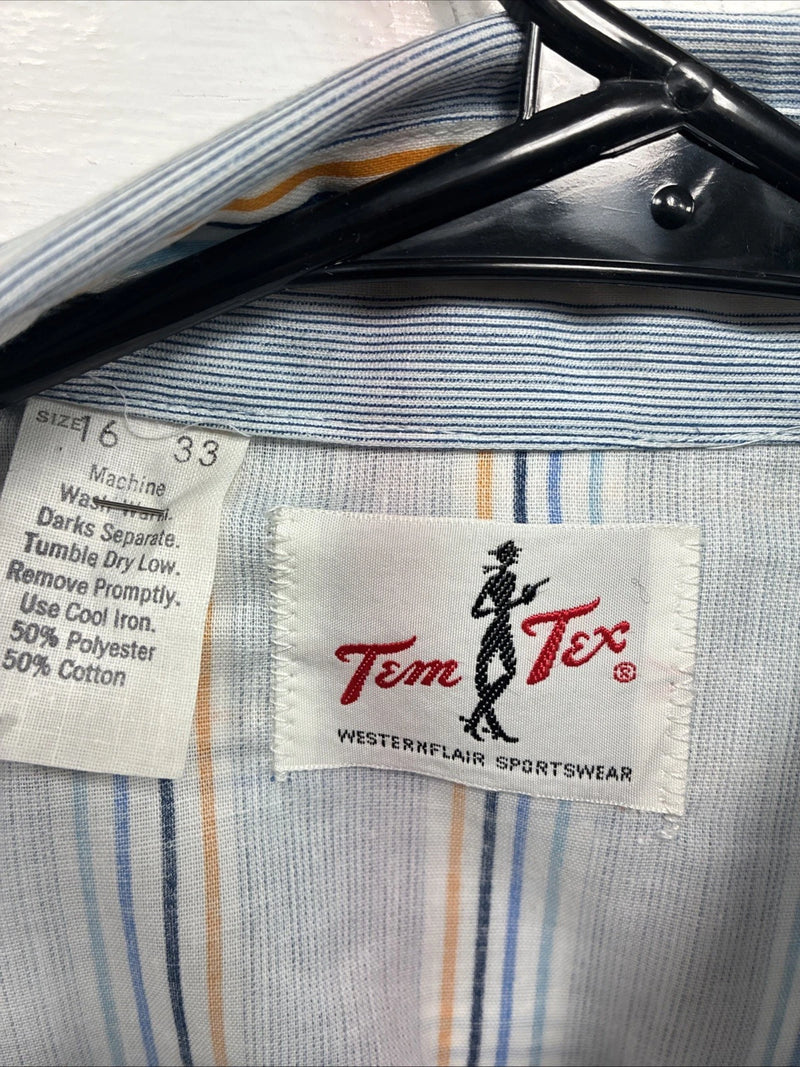 New Men’s Tem Tex Blue Stripe Long Sleeve Pearl Snap 16 X 33 Large R-16