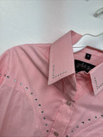 New Women’s White Horse Pink Long Sleeve Pearl Snap Small DD-99