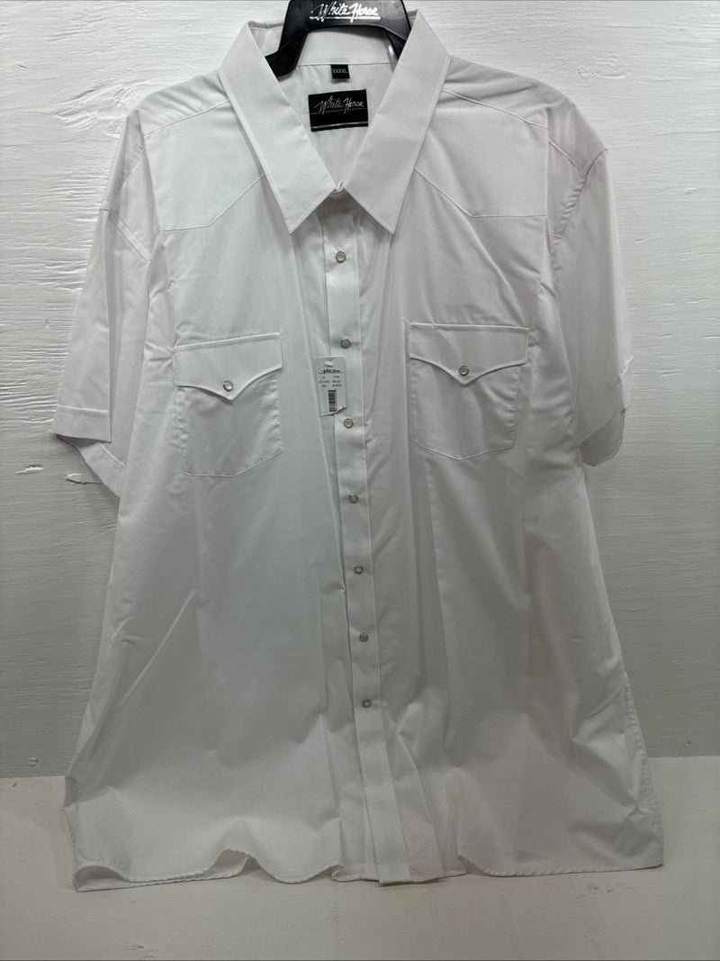 New Men’s White Horse White Shirt Sleeve Pearl Snap 4XL E-96
