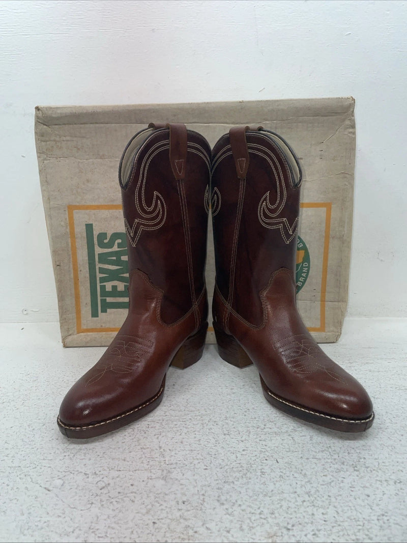 New Youth Brown Texas Brand Cowboy Boots. 2803 4.5 4 1/2 D. 2-115