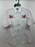 New Men’s ELY Cattleman White Eagle Flag Short Sleeve Pearl Snap Large Q-45
