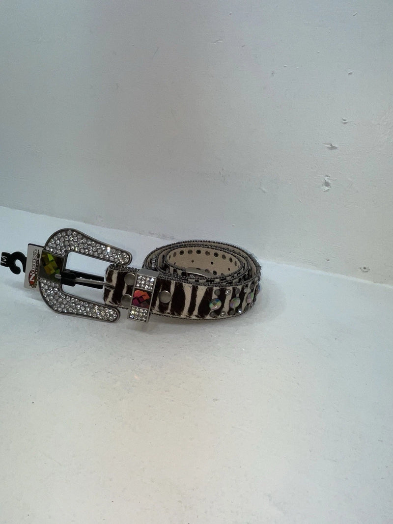 New Zebra Print Genuine Leather Nocona Bling M Belt #N1330999 Z-63