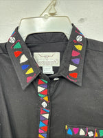 New Women’s Longhorn Black Designed Long Sleeve Button Up Medium TT-93