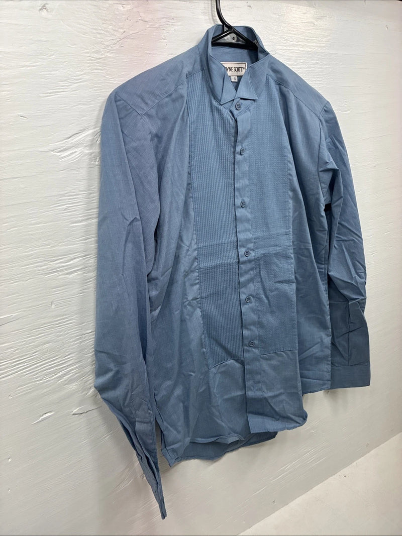 New Wayne Scott Blue Long Sleeve Button Up English Shirt Small AA-83