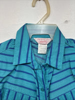 New Women’s H Bar C Blue Stripe Long Sleeve Button Up Size 10 MM-14