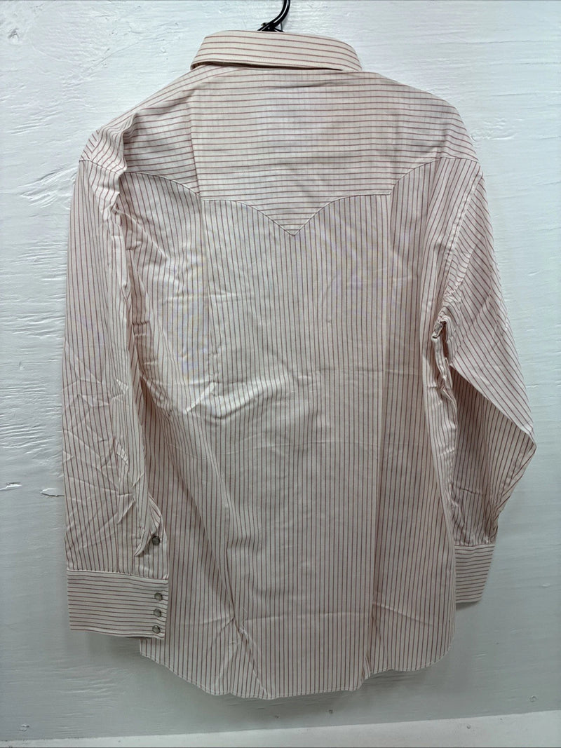 New Men’s Karman White Red Stripe Long Sleeve Pearl Snap 16 Large M-46