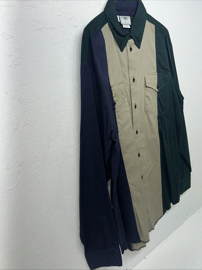 New Men’s Green Tan Blue Cowboy Threads Button Up Long Sleeve Shirt. Large P-27