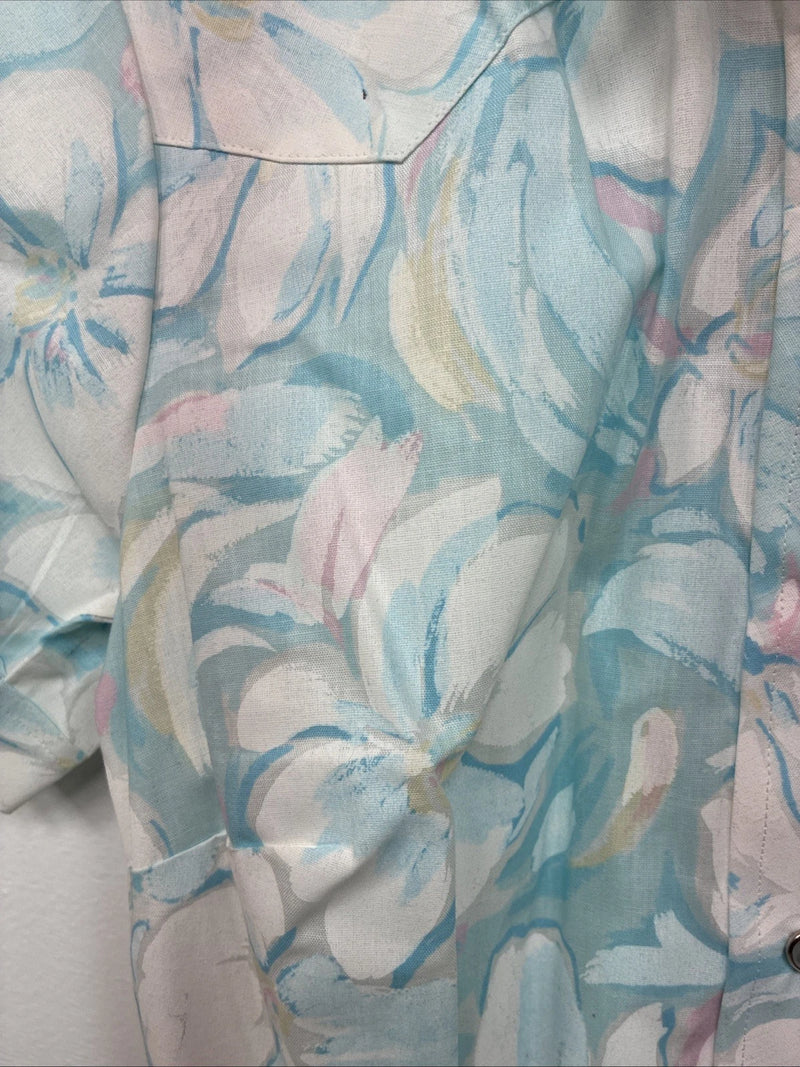 New Women’s H Bar C Blue Floral Short Sleeve Pearl Snap Size 30 DD-155