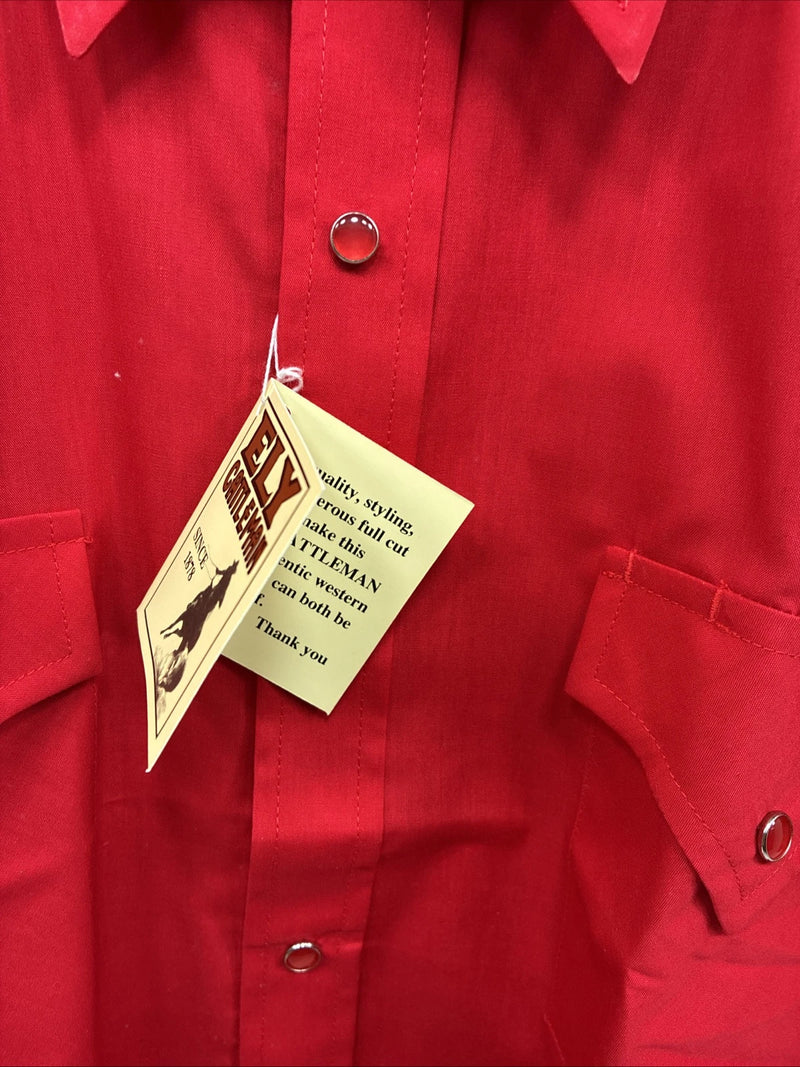 New Men’s ELY Cattleman Red Short Sleeve Pearl Snap 2XL 18 E-45