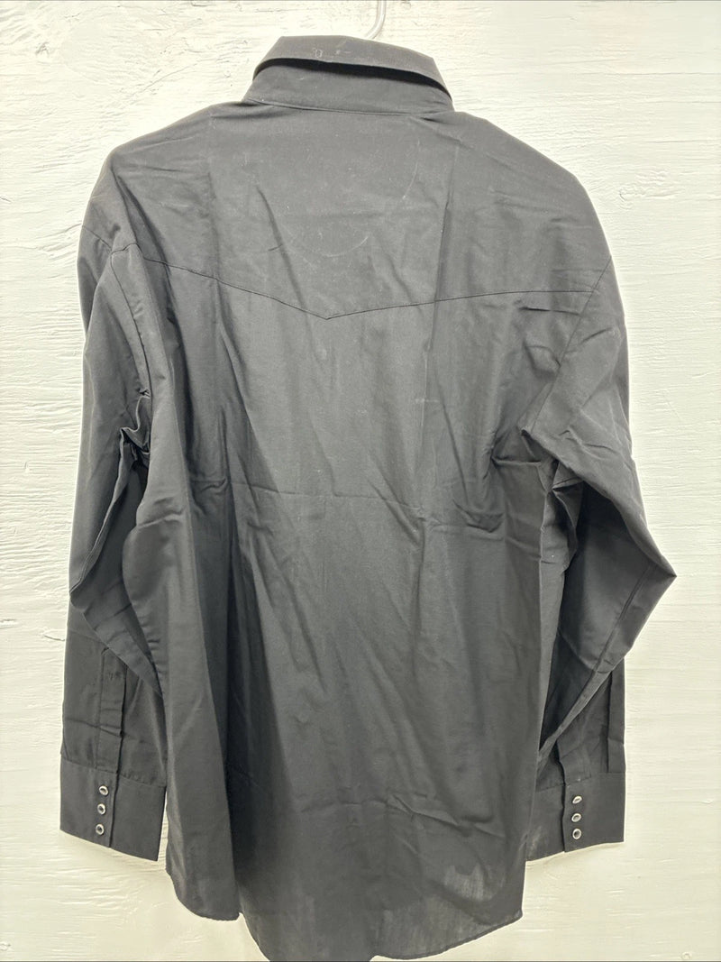 New Men’s ELY Cattleman Black Simple Long Sleeve Pearl Snap 17.5 X 35 XL J-29