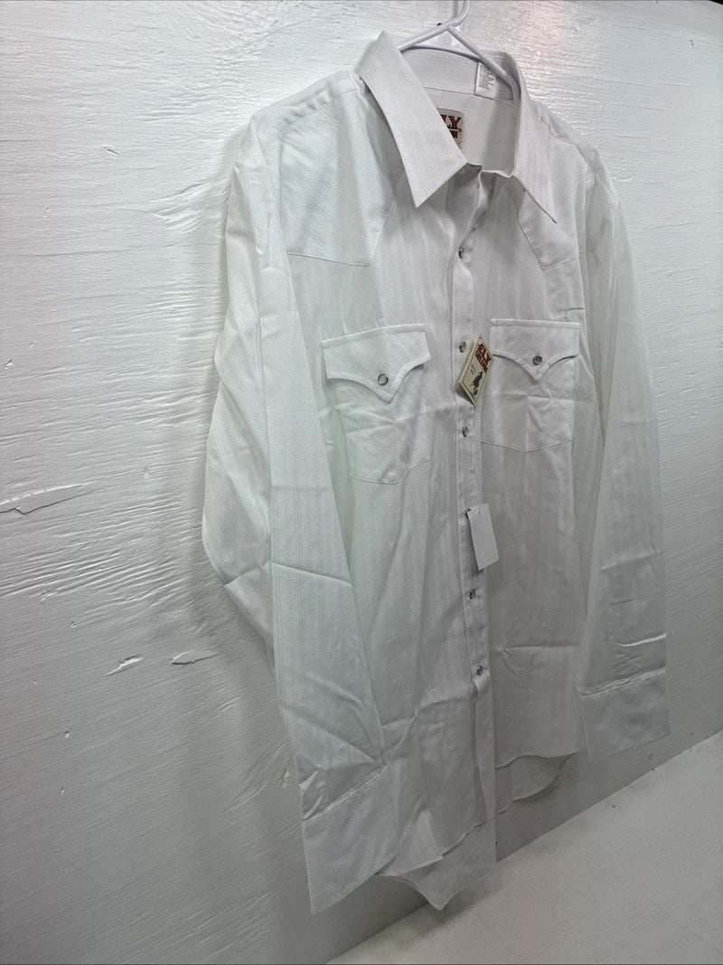 New Men’s ELY Cattleman White Designed Long Sleeve Pearl Snap 17 X. 35 XL R-34
