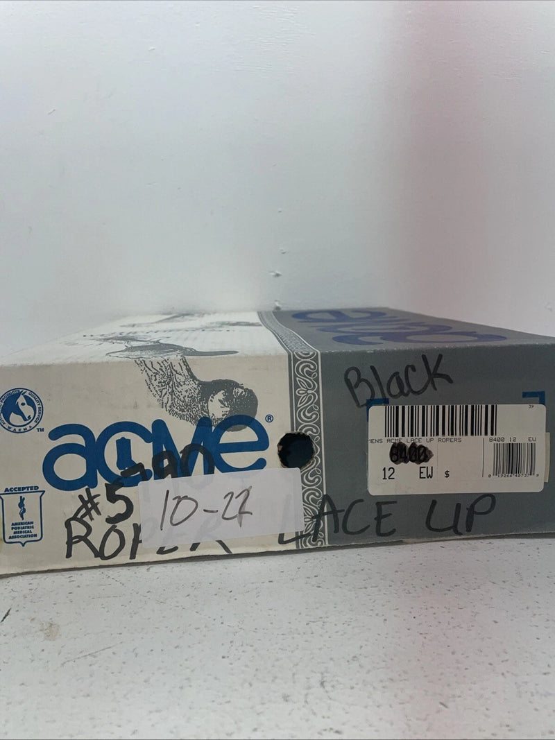 New Men’s Black Lace Up Acme Cowboy Boots. 5790 12 E W. 10-22