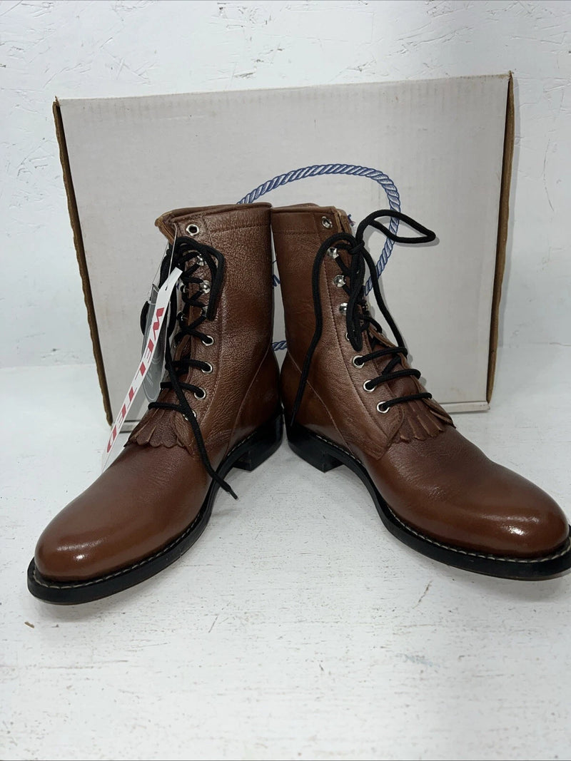 New Women’s Brown Lace Up A Jama Product Cowboy Boots. Y 5117 6 M. 19-111