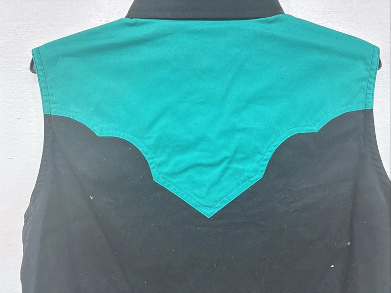 New Women’s Cumberland Black Blue Sleeveless Pearl Snap Small TT-138