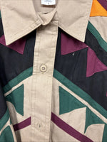 New Women’s San Angelo Brown Designed Long Sleeve Button Up Large TT-79