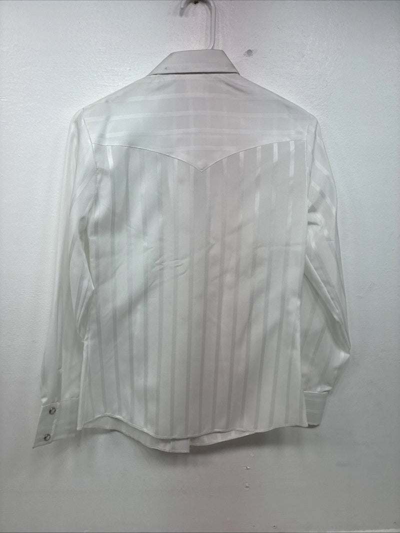 New Women’s H Bar C White Stripe Long Sleeve Pearl Snap Size 34 KK-105