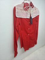 New Women’s Panhandle Slim Red White Design Long Sleeve Button Up Size 28 3B-3 