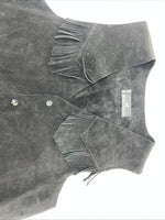 New Women’s Western Express Black Leather Fringe Biker Vest XL L-605