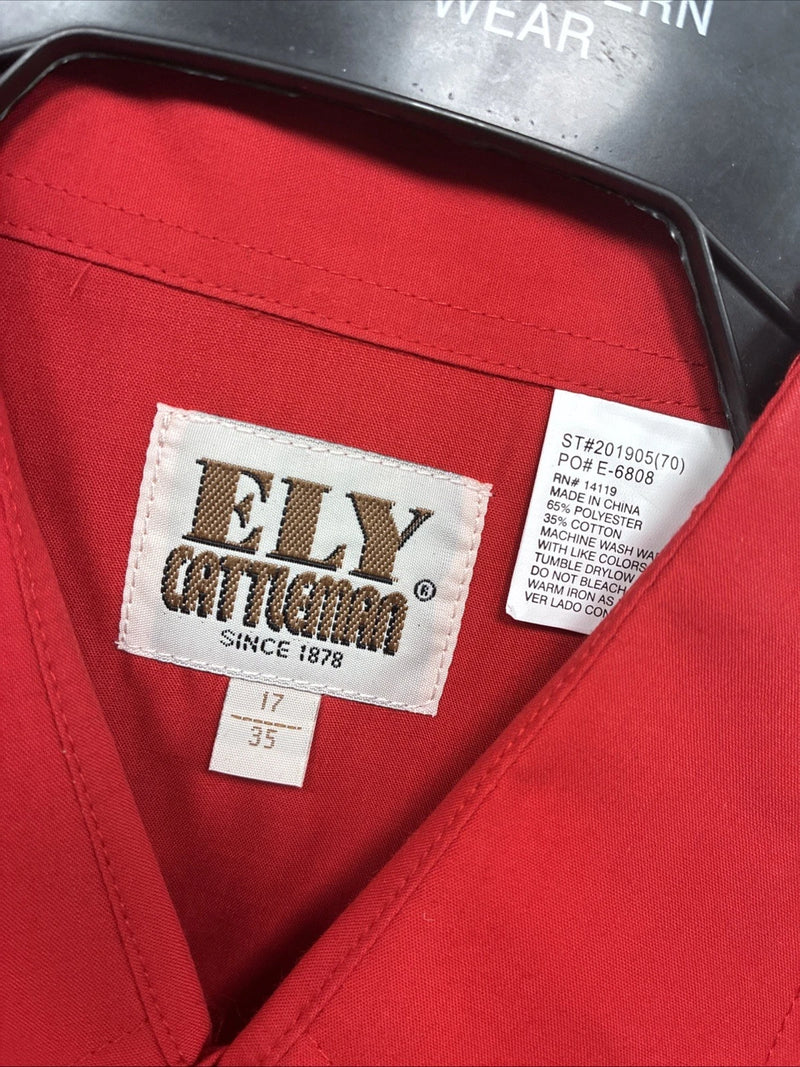 New Men’s ELY Cattleman Red Simple Long Sleeve Pearl Snap 17 X 35 XL M-78