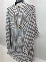 New Men’s ELY Cattleman Striped Long Sleeve Pearl Snap 20.5 X 36 4XL E-98
