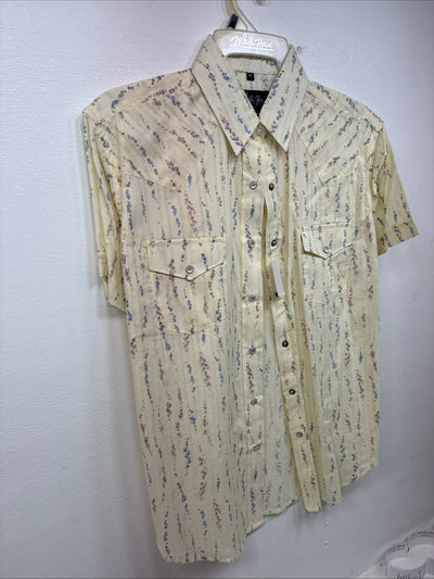 New Women’s White Horse Yellow Floral Short Sleeve Pearl Snap Medium II-97