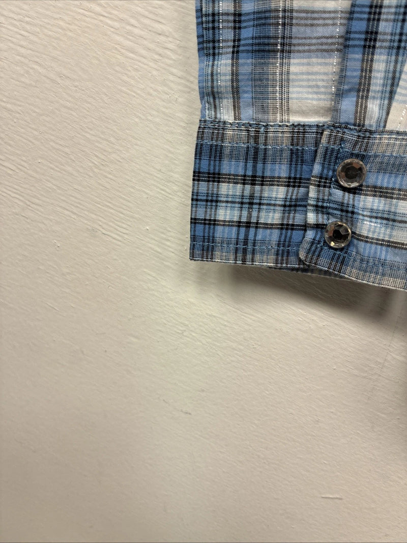 New Girls Cumberland Blue Plaid Long Sleeve Pearl Snap Size 1 YY-1