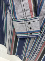 New Men’s ELY Cattleman Multicolor Stripe Long Sleeve Pearl Snap 16.5 Large T-54