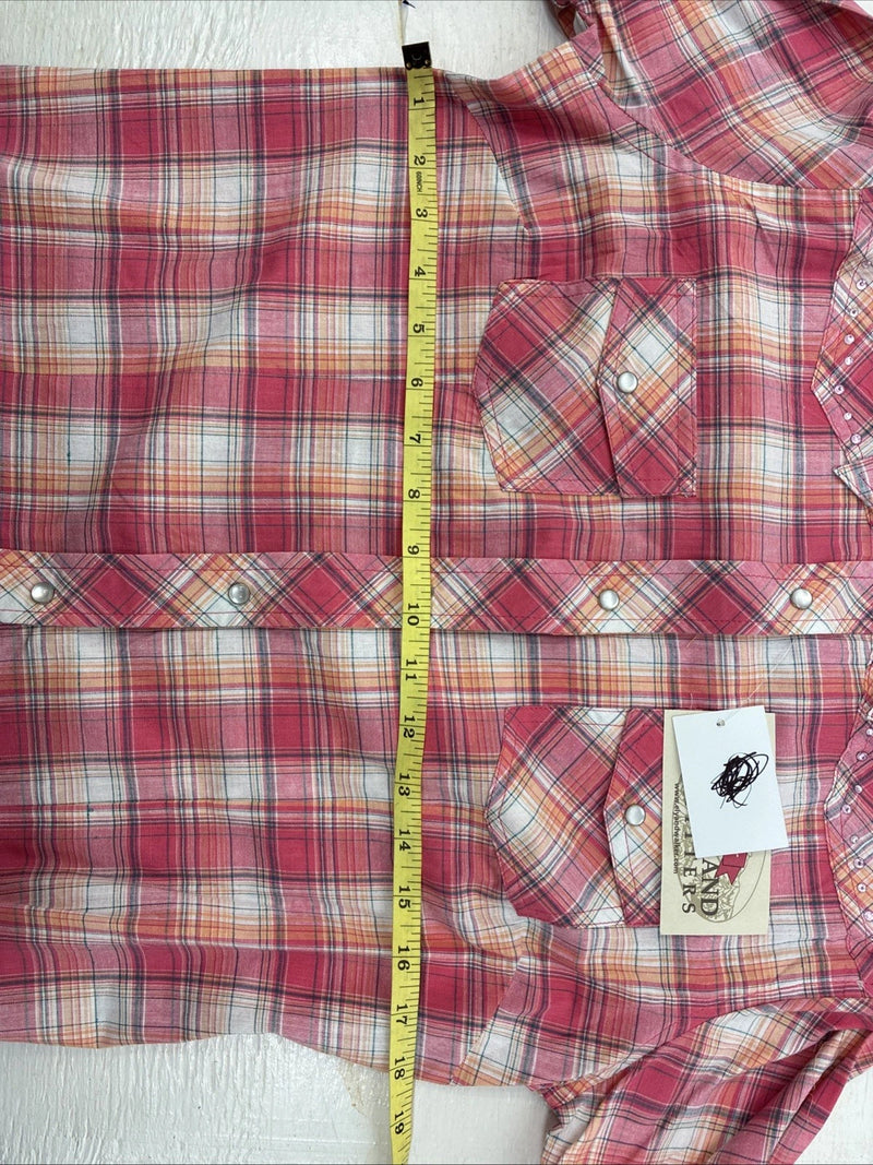 New Women’s Cumberland Pink Plaid Long Sleeve Pearl Snap Medium DD-26