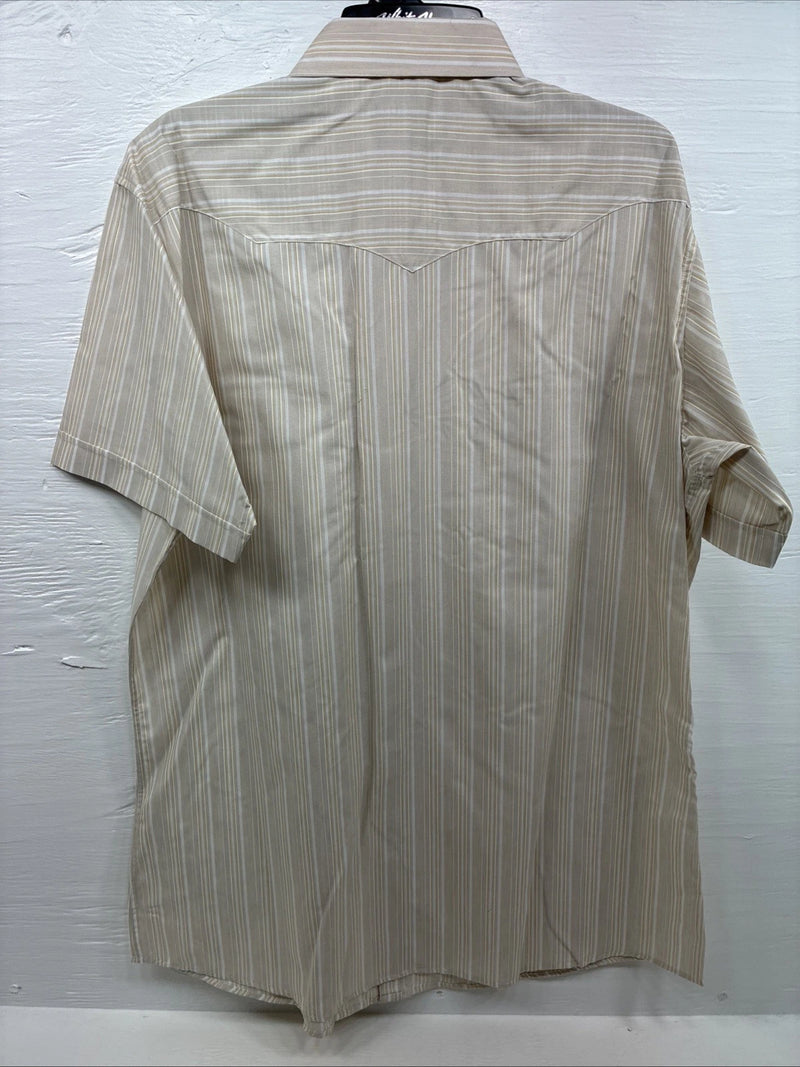 New Men’s White Horse Tan White Stripe Short Sleeve Pearl Snap XL O-72 