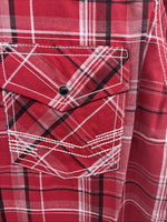 New Men’s ELY 1878 Red Black Plaid Short Sleeve Pearl Snap Large V-112