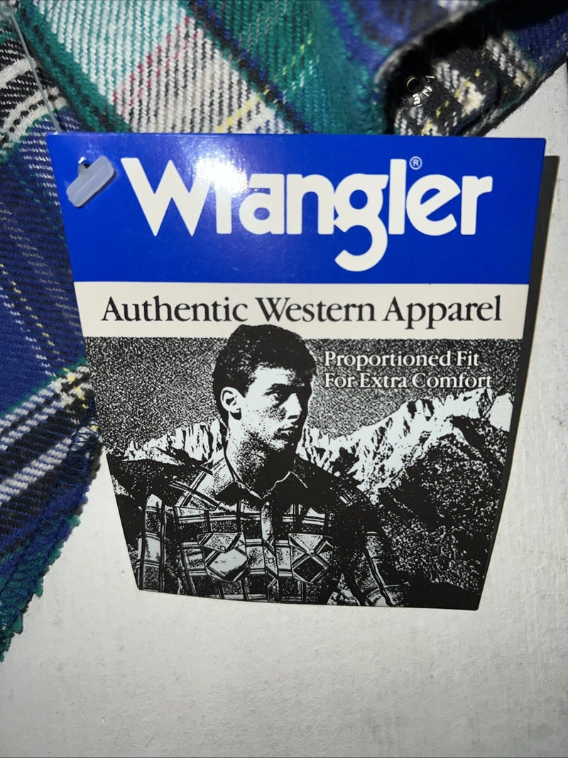 New Men’s Blue Green Plaid Wrangler Pearl Snap Long Sleeve Shirt L Tall P-70