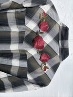 New Men’s ELY Cattleman Green Rose Design Plaid Long Sleeve Pearl Snap XL H-79