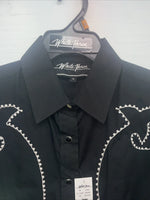 New Men’s White Horse Black Long Sleeve Pearl Snap Medium B-101