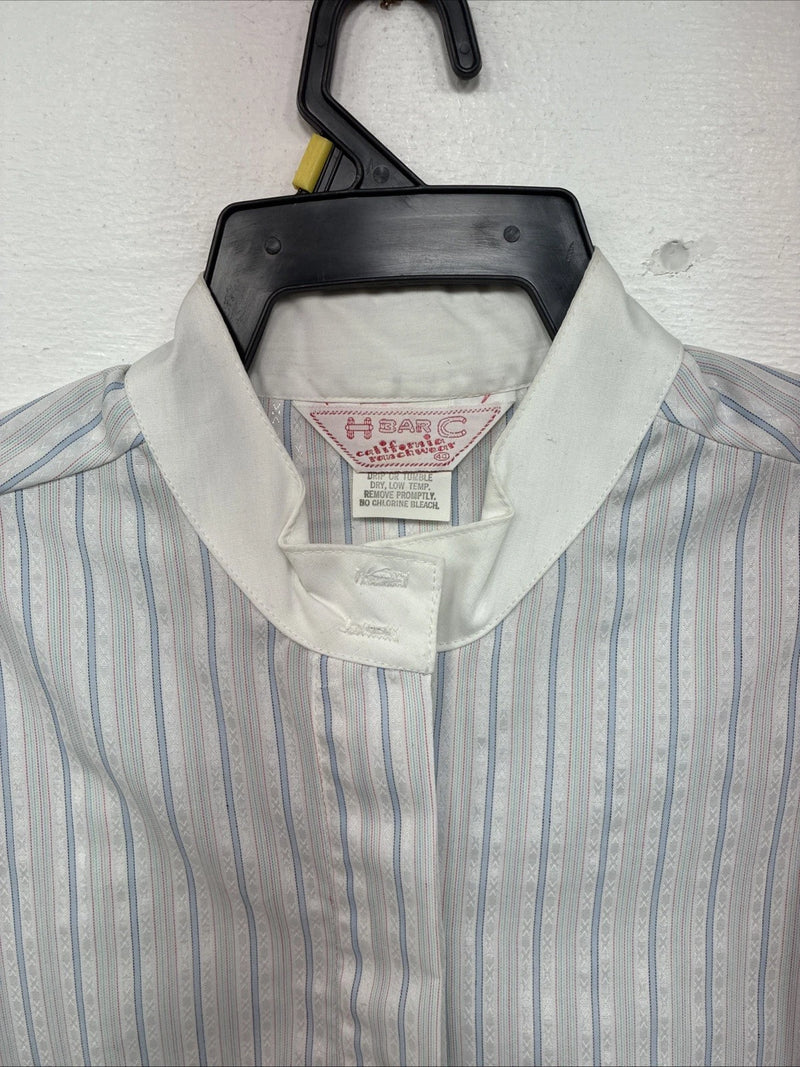 New Women’s H Bar C Blue Stripe Long Sleeve Button Up Size 40 MM-31
