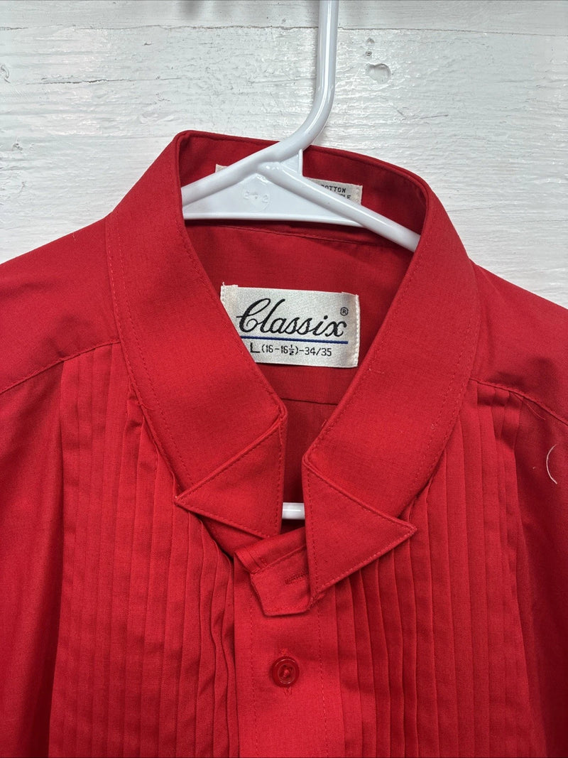 New Classix Red Long Sleeve Button Up English Shirt 16-16.5 Large X-80