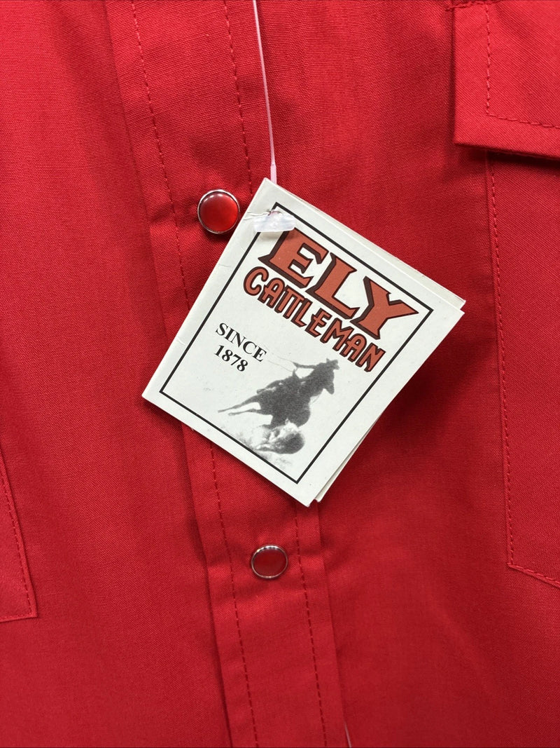 New Men’s ELY Cattleman Western Red Long Sleeve Pearl Snap 16.5 Large V-45