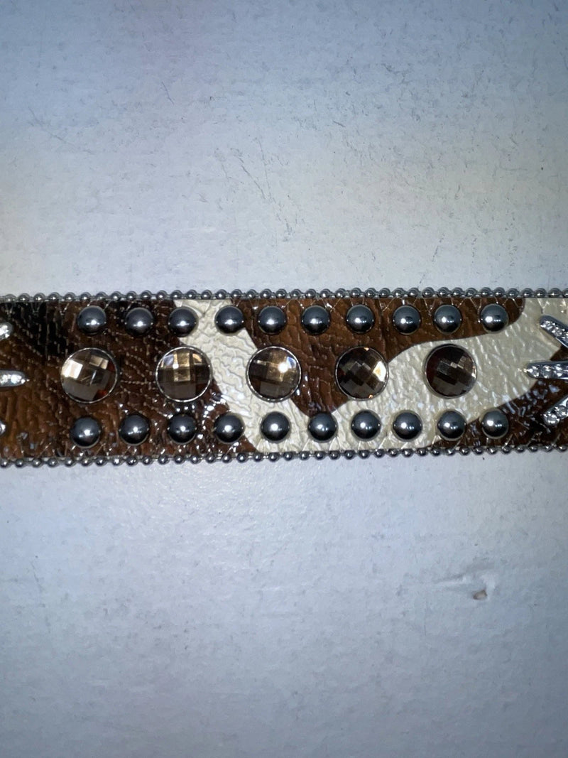 New Cow Print Genuine Leather Blazin Roxx Bling L Belt #N3510602 Z-77