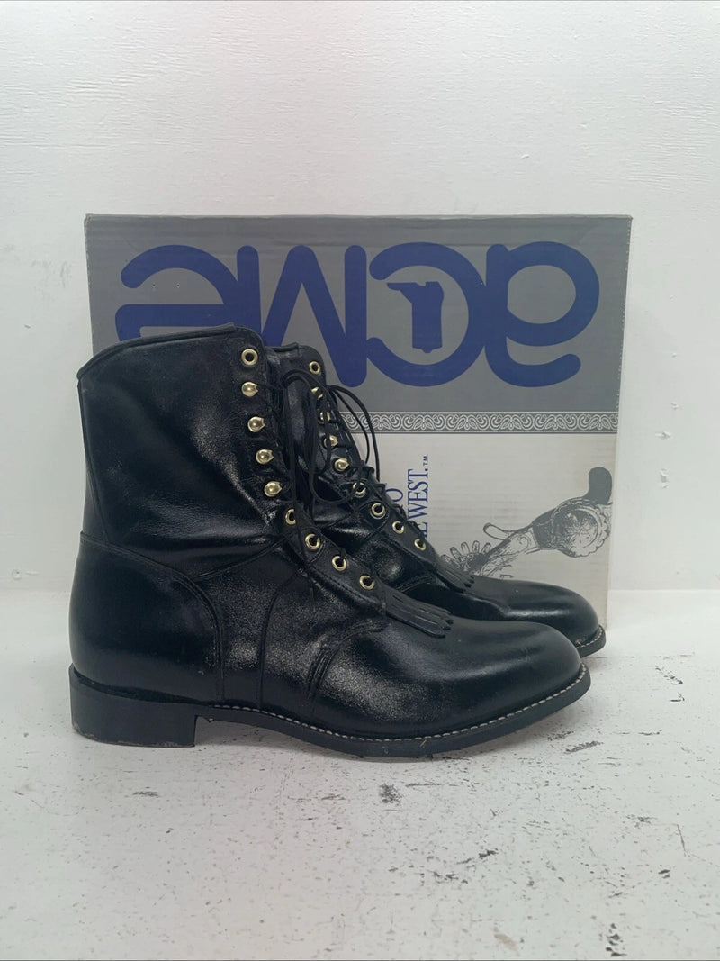 New Men’s Black Lace Up Acme Cowboy Boots. 5790 12 E W. 10-22